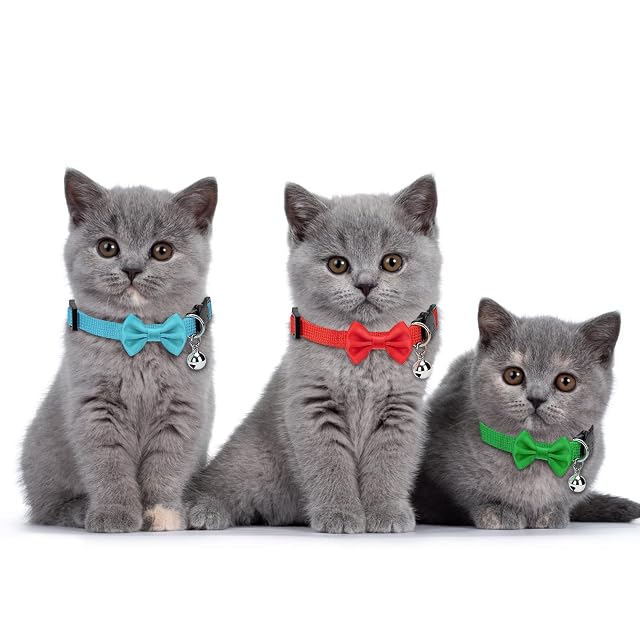 Foto 3 de 7 de Collar Gato Ajustable Collares para Gatos con Pajarita y Cascabel Collar para Mascotas con Hebilla Seguro…