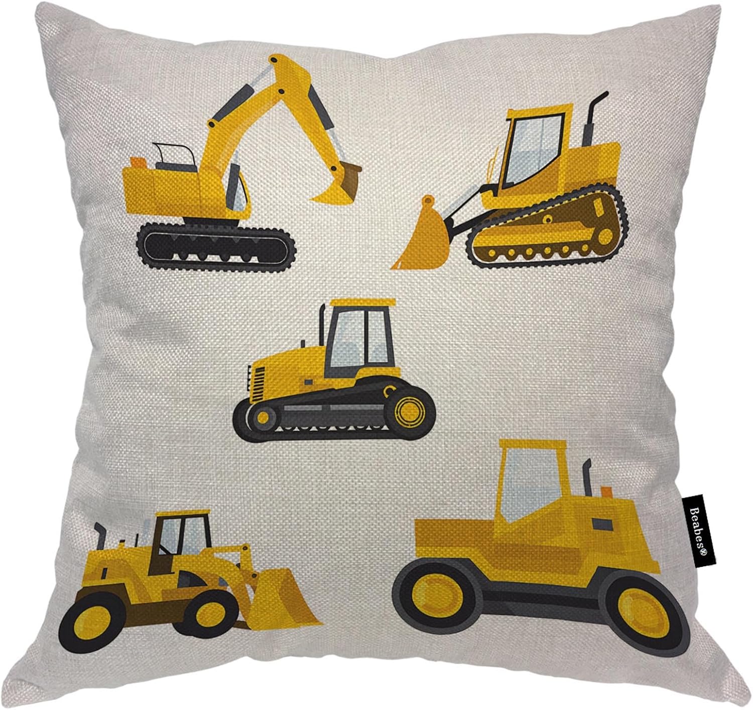 Cars Throw Pillow Cover, 18x18 Inch Cute Yellow Agricultural Machinery Trucks Cars Decorative Couch Pillow Case Cotton Linen Farmhouse Cushion Covers for Bedroom Home Dorm Car