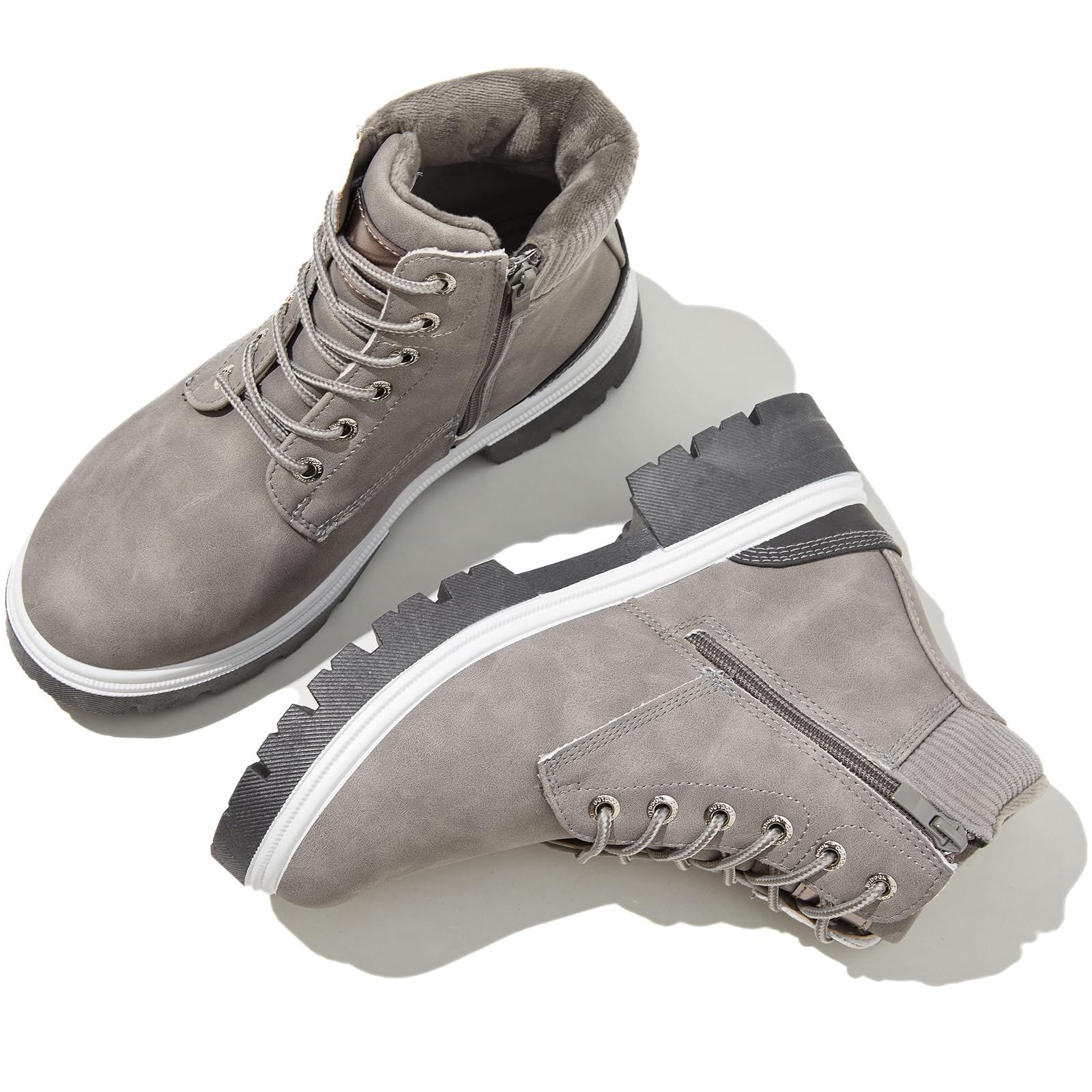 FINIWOR Ankle Boots for Women Hiking Boot Women Combat Boots Lace Up Womens Snow Boots Waterproof Fur Winter Boots Black Boots.