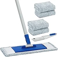 Vista 1 de Trapeadores planos de microfibra para limpieza de suelos con 4 almohadillas lavables para mopa de 57 pulgadas de mango largo, mopas húmedas y secas