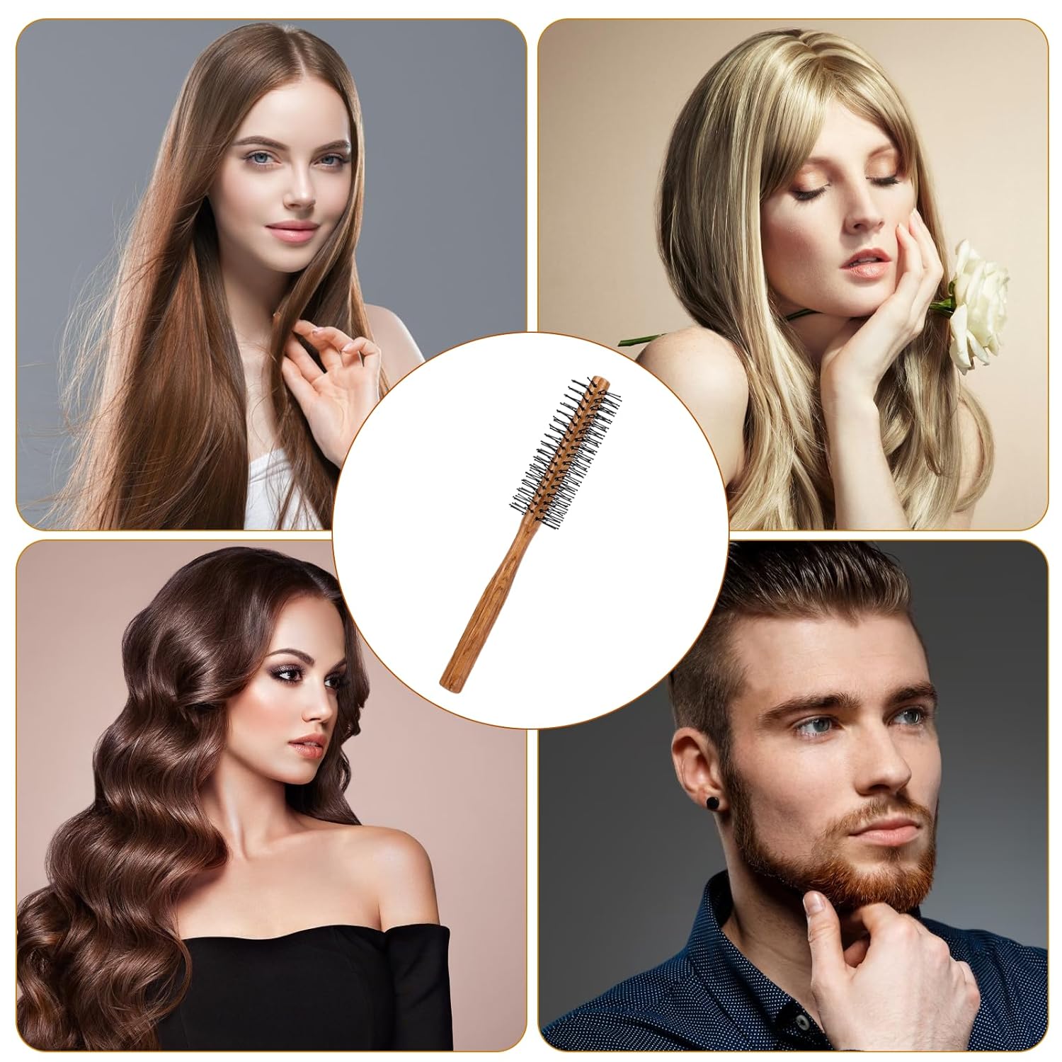 Ball-Tipped Round Hair Brush with Wooden Handle and Nylon Bristles for Short Hair, Bangs, Men's Beards, and Blow Drying - Image 7