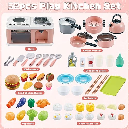 Miniatura 2 de G.C Juego de juguetes de cocina para niñas y niños pequeños de 3, 4, 5, 6 años, accesorios de cocina con luces de sonido, placa de cocina eléctrica,