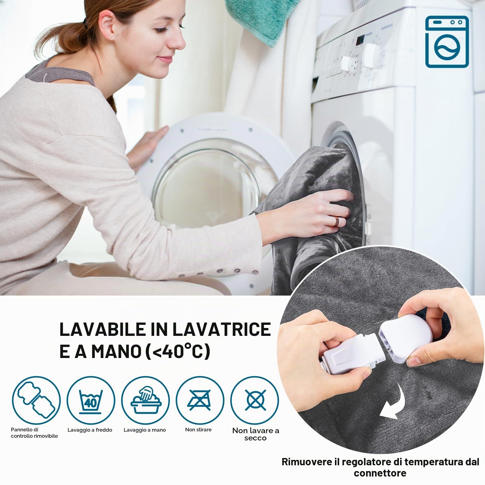 Termoforo elettrico 60x100 cm per schiena, spalle e collo. Funzione di spegnimento automatico, 10 livelli di calore e 9 timer. Lavabile in lavatrice a 40°C.