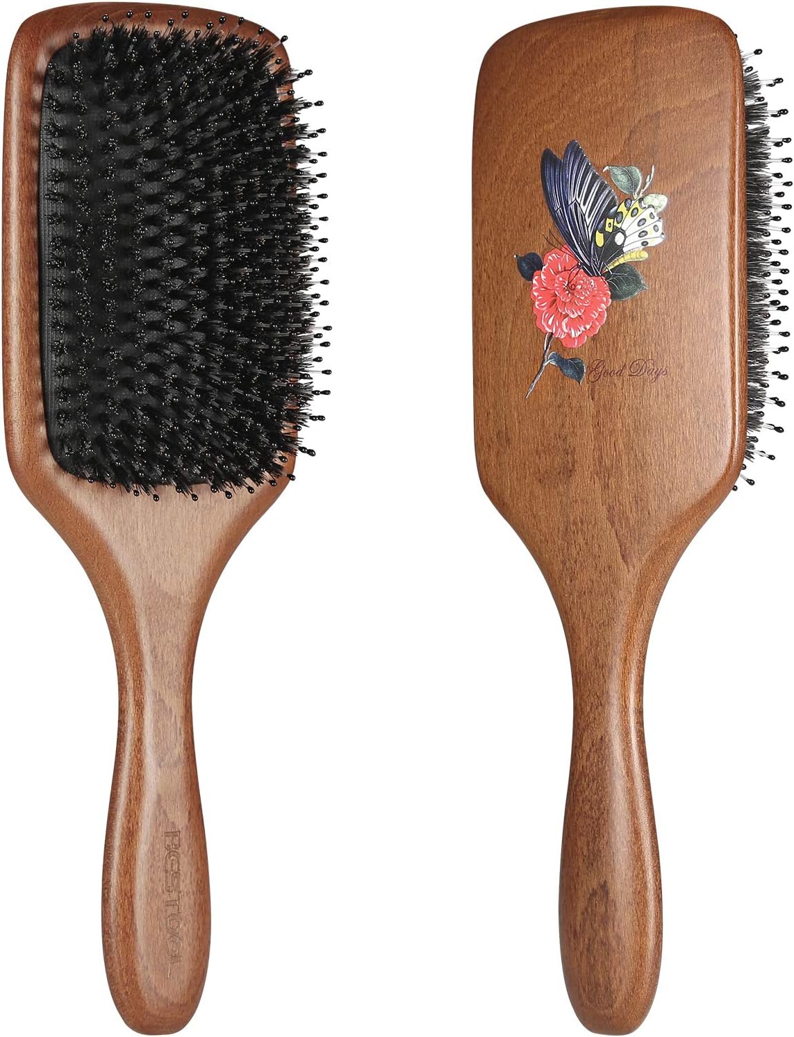 BESTOOL Cepillo de pelo con cerdas de jabalí con alfiler de nylon, uno de los mejores cepillos para el pelo para mujeres, hombres o niños, pelo largo grueso y rizado (paddel)