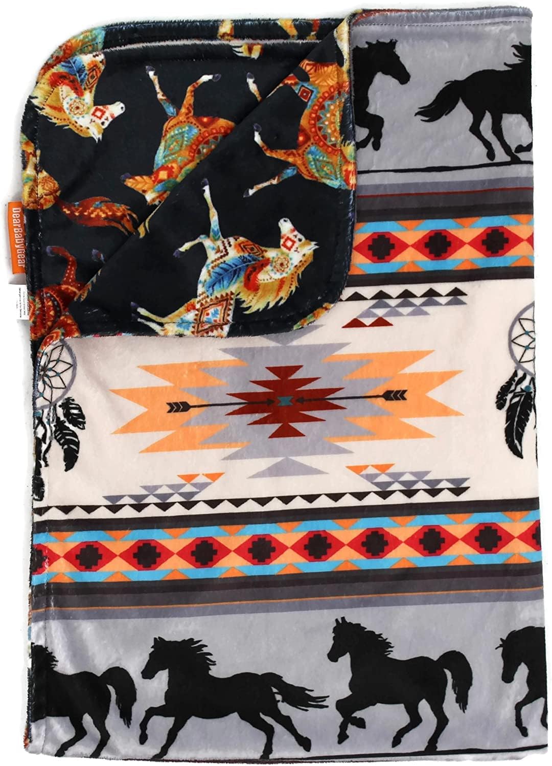 Dear Baby Gear Deluxe Double Layer Baby Blanket - Gender Neutral Infant Blankets for Girls & Boys - Nursery Blanket for Newborn - Toddler Blankets - Southwestern Tribal Horses Print- 38x29