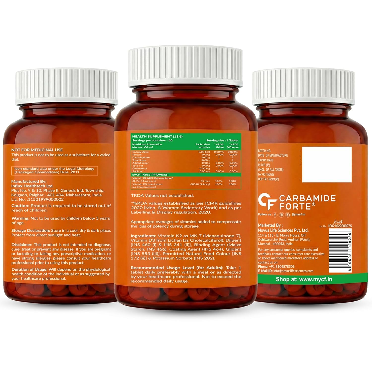 Carbamide Forte Vitamin D Tablets | Vitamin D3 K2 Supplement to support Bone & Heart Health | Veg D3 Lichen - 60 Tablets — Amazon image 11