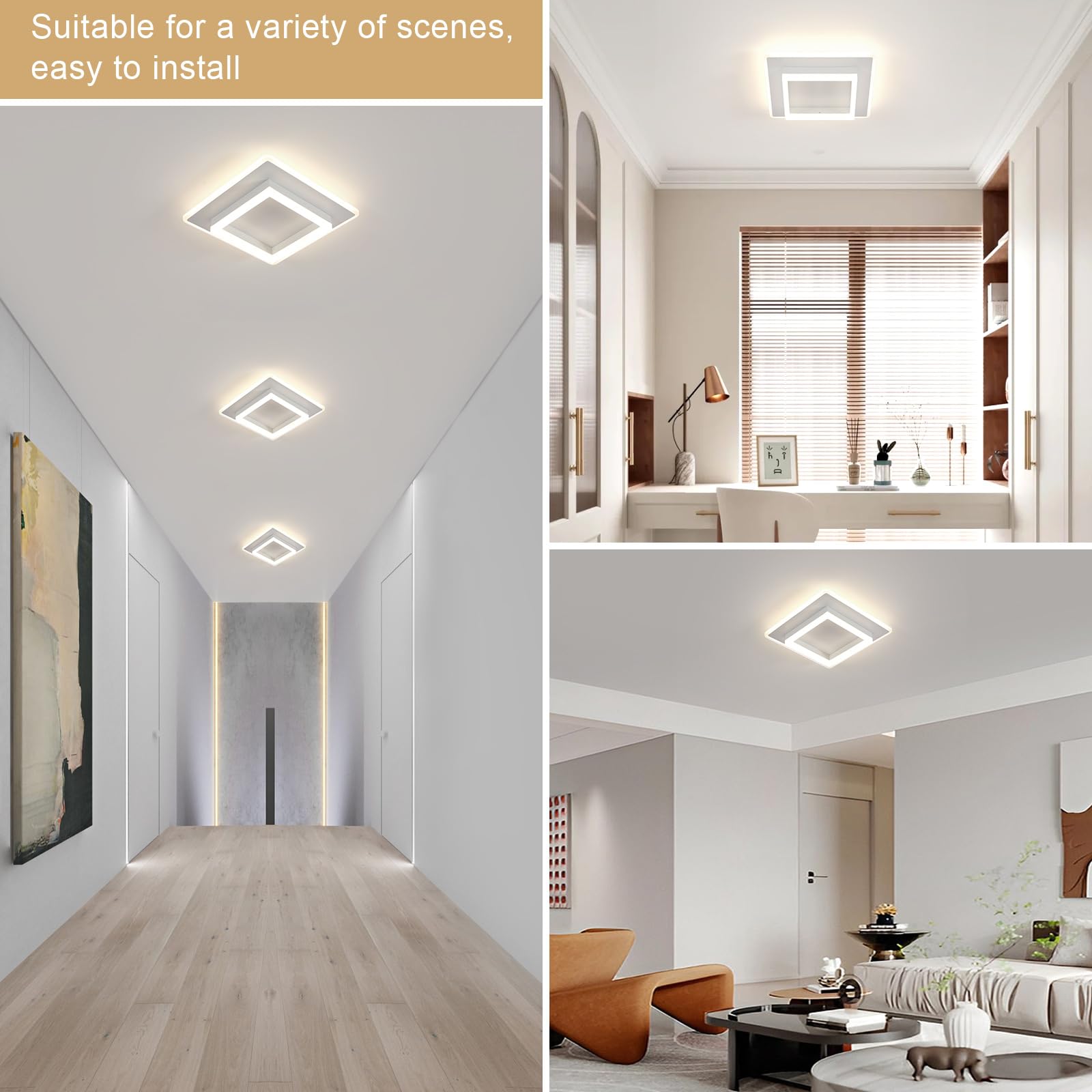 DELIPOP Plafoniera LED Soffitto Moderna, 30W Lampada da Soffitto Luce Naturale 4500K, Lampadario LED Quadrata in Acrilico per Soggiorno, Camera da letto, Cucina, Corridoio, Bianco