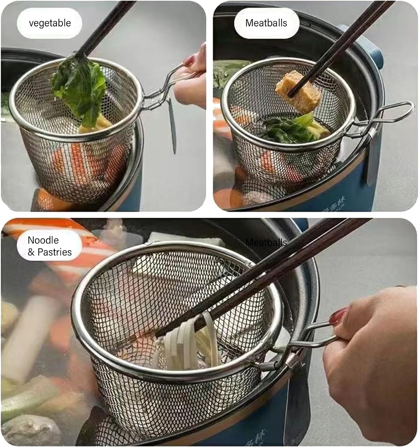 Set Of 2 304Stainless Steel Fry Basket Strainer With Handle Suitable For Kitchen Noodles Dumplings Cooking Tool Colander Filter