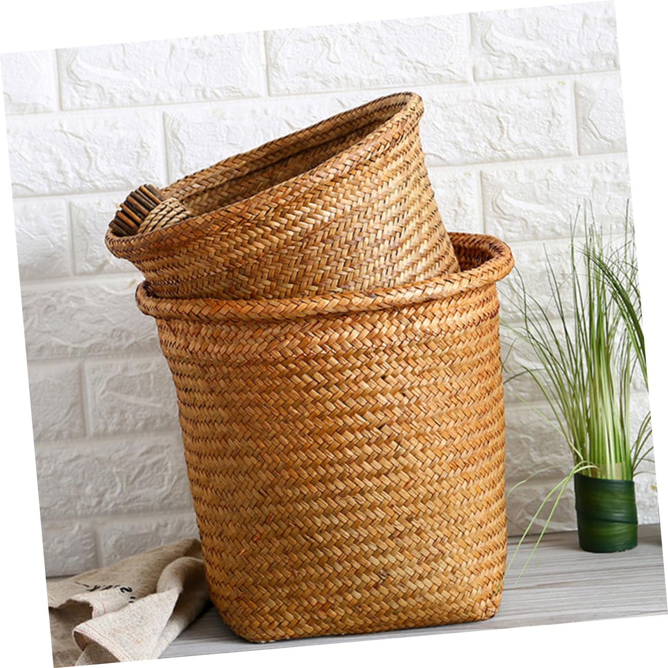BESTonZON Cesto Rotondo in Paglia Intrecciata Khaki, Grande Capacità | Lavorazione a Mano , Raffinato e Decorativo , per Piante e Oggetti , Uso Multifunzione