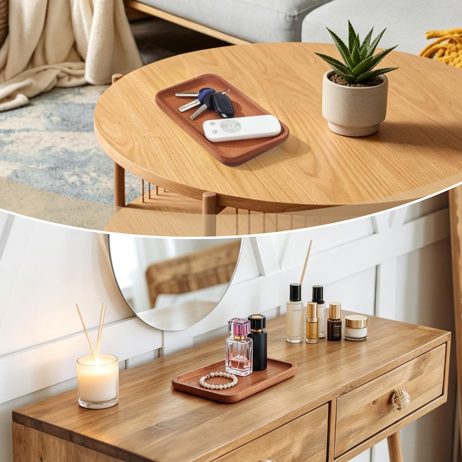 8 bandejas y bandejas de madera maciza, bandeja rectangular para servir con borde, bandeja de madera de 20,2 x 13,1 x 1,4 cm, tabla de charcutería, plato de queso para queso y frutas