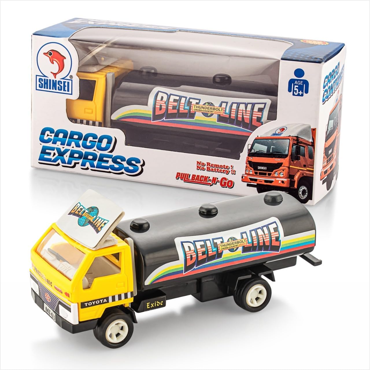 Techzage Pull Back And Go Oil Tanker Truck Cargo Express Maintenance Free Spring Action Race Toy Gift For Boys And Girls - Kids