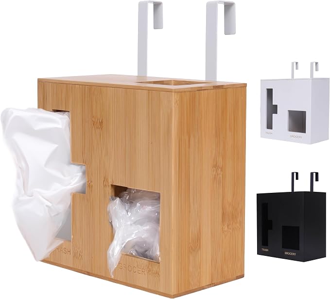Panda Palace Bamboo Grocery Bag Holder & Trash Bag Dispenser - Trash Bag Holder & Plastic Bag Holder Dispenser (Natural)