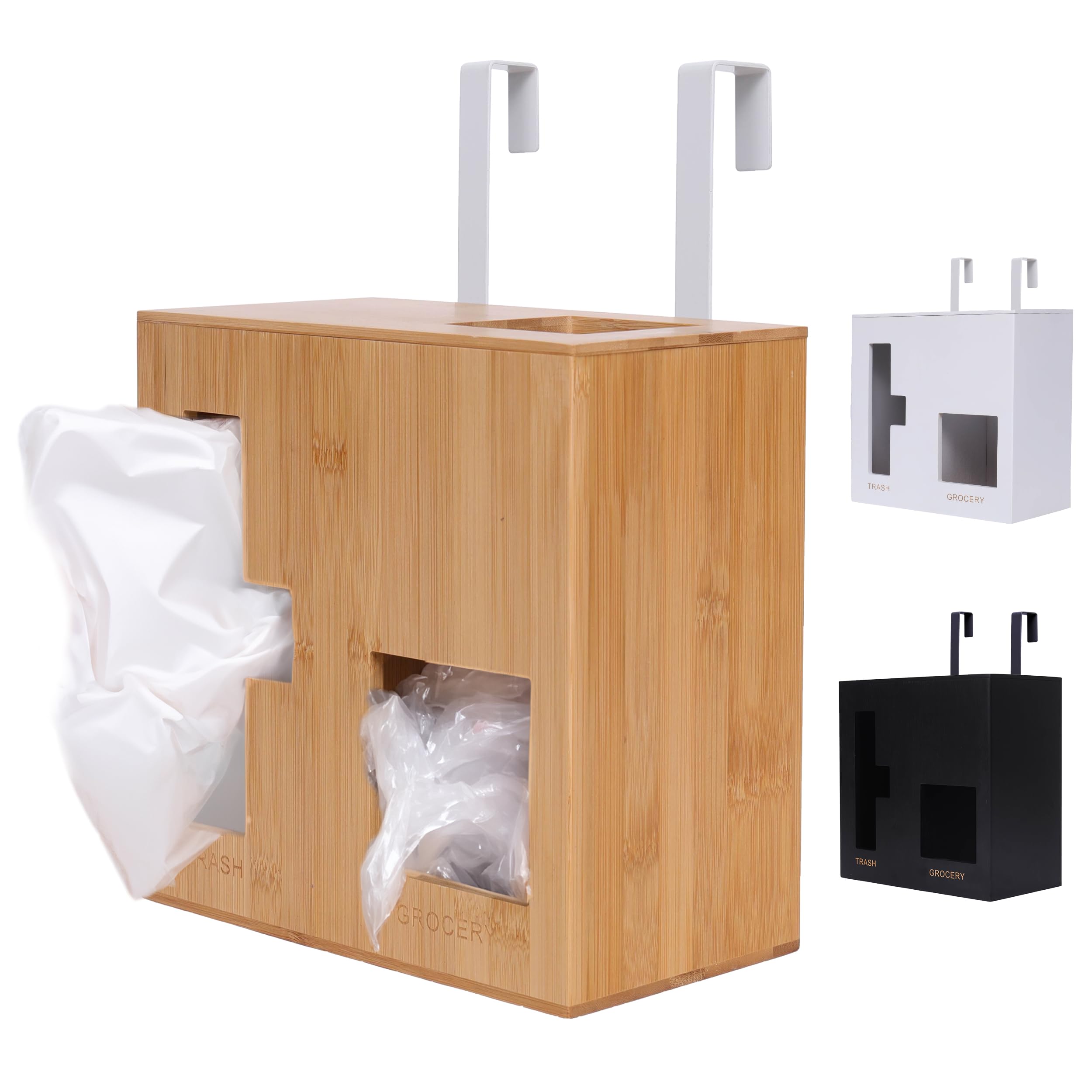 Panda Palace Bamboo Grocery Bag Holder & Trash Bag Dispenser - Trash Bag Holder & Plastic Bag Holder Dispenser (Natural)