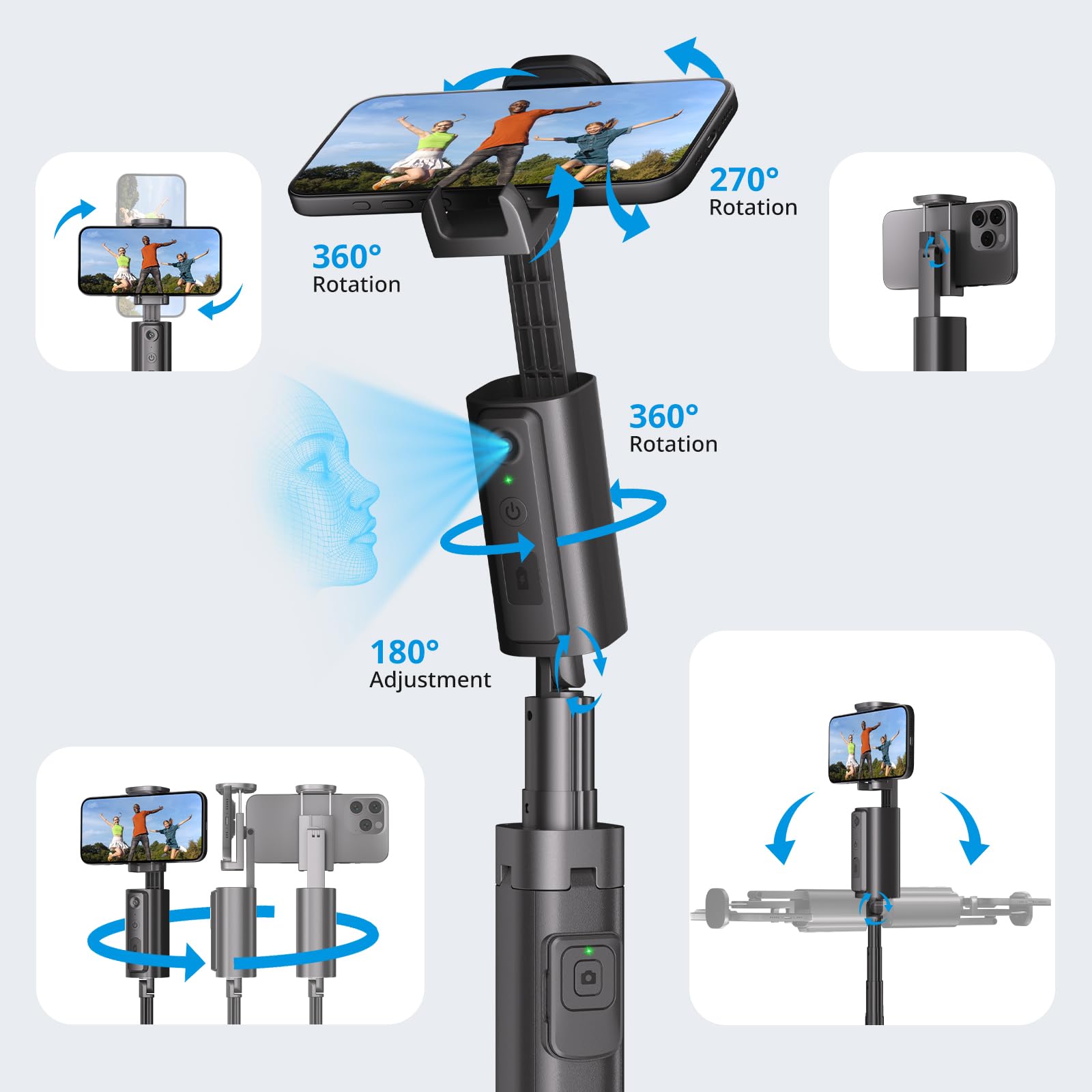 Fuloview Trípode de seguimiento facial automático, trípode de teléfono de 67 pulgadas para iPhone, rotación de 360° sigue tu movimiento, control remoto Bluetooth, soporte para teléfono para vlog