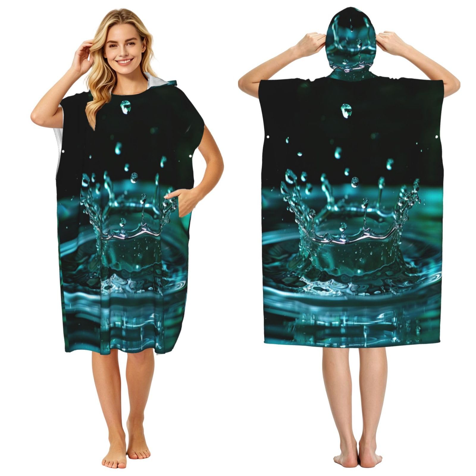 DTHKJNLSF Raindrop Adult Hooded Beach Poncho Towel