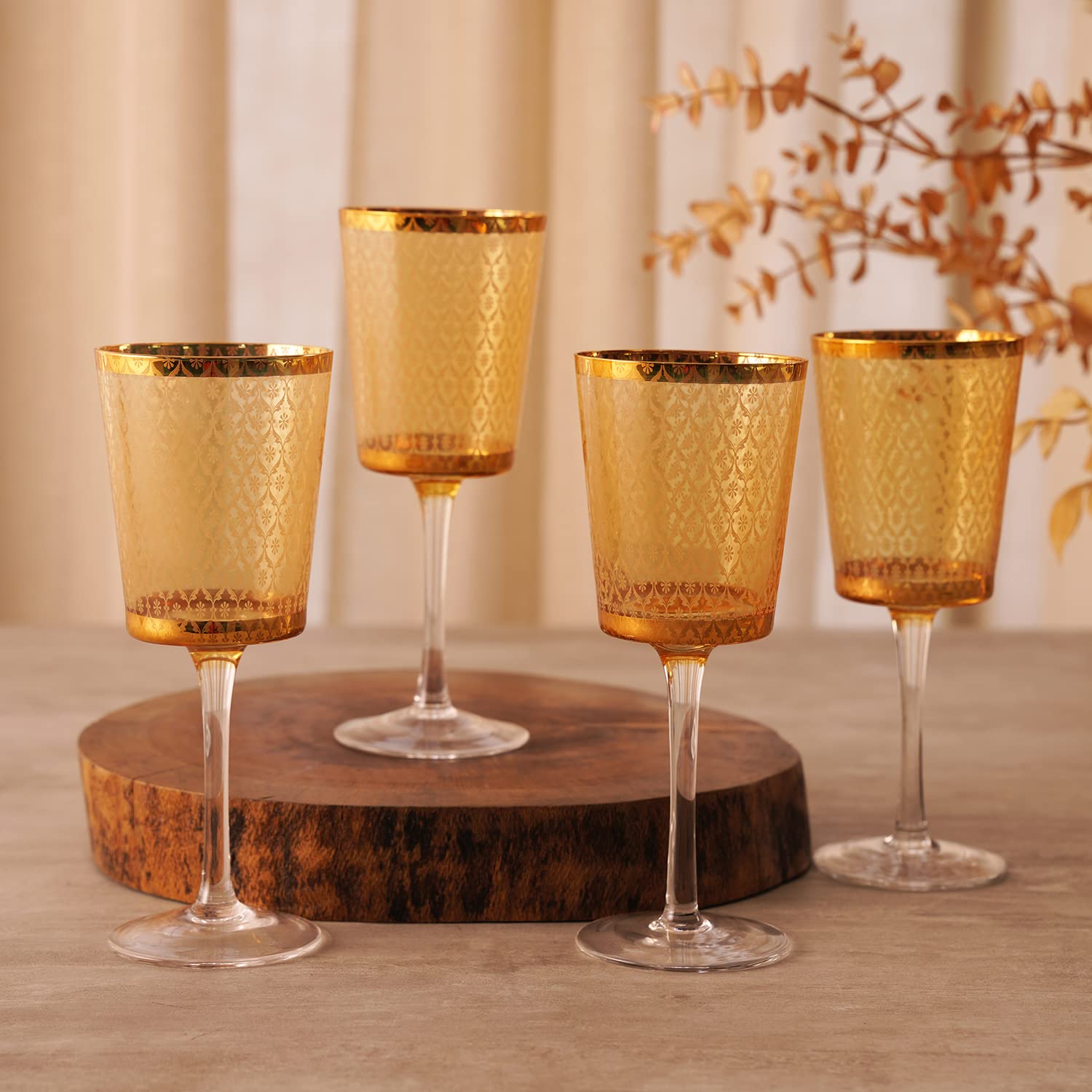 Pure Home + Living Set of 4 Citrine Gold Frosted Wine Glass