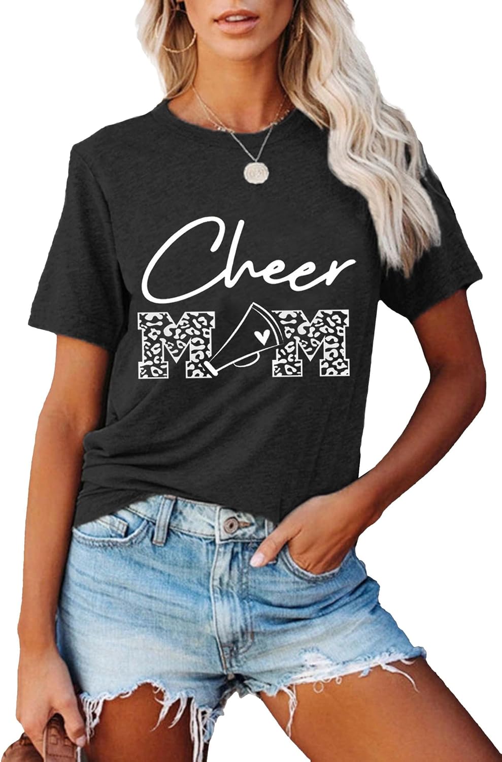 Cheer Mom Shirt for Women Letter Print Casual Short Sleeve Tee Tops Game Day T-Shirt Sports Mama Life Gifts - Image 4