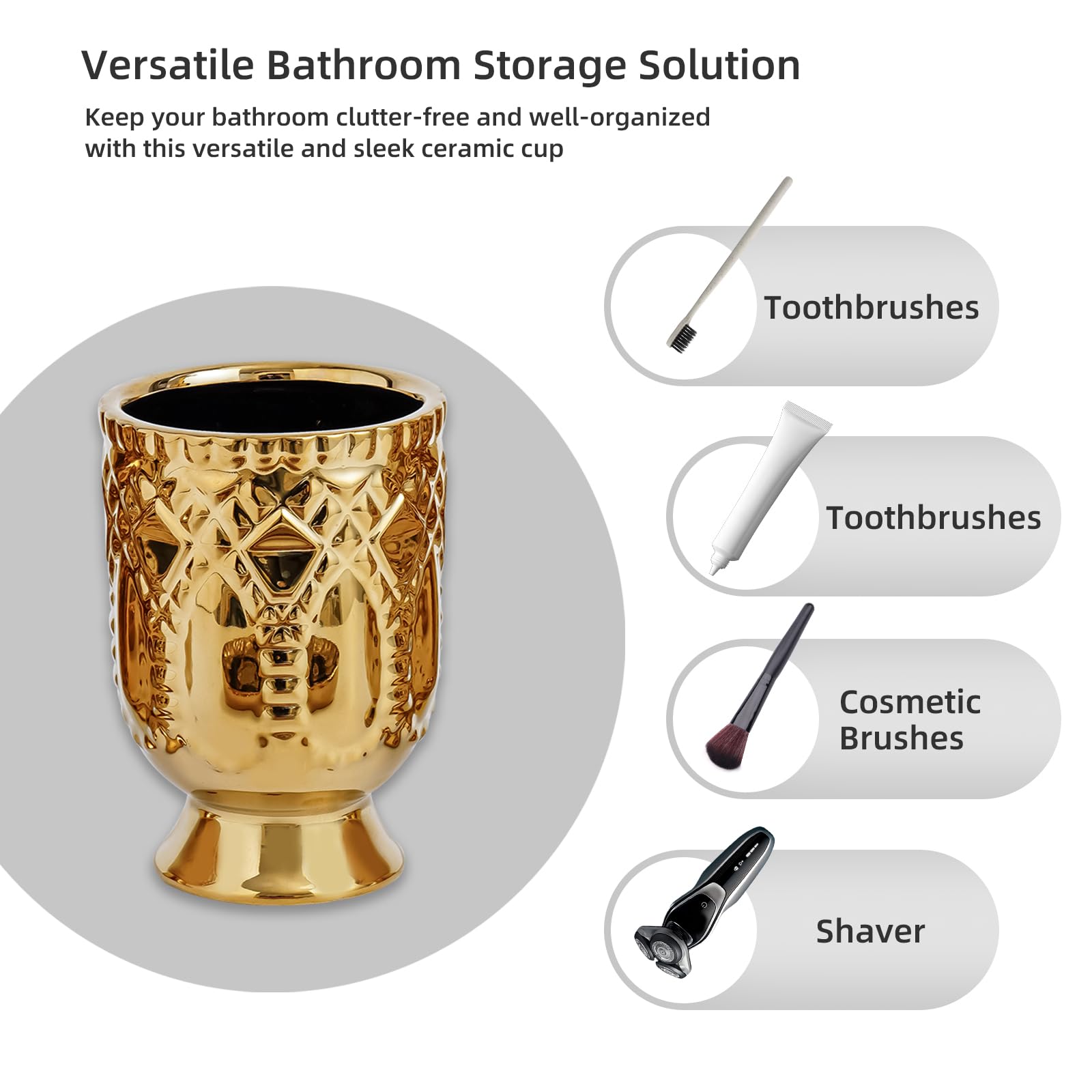 Juego de accesorios de baño de 4 piezas, dispensador de jabón de baño de cerámica, decoración de baño dorada completa que incluye dispensador de jabón, soporte para cepillo de dientes, vasos, jabonera