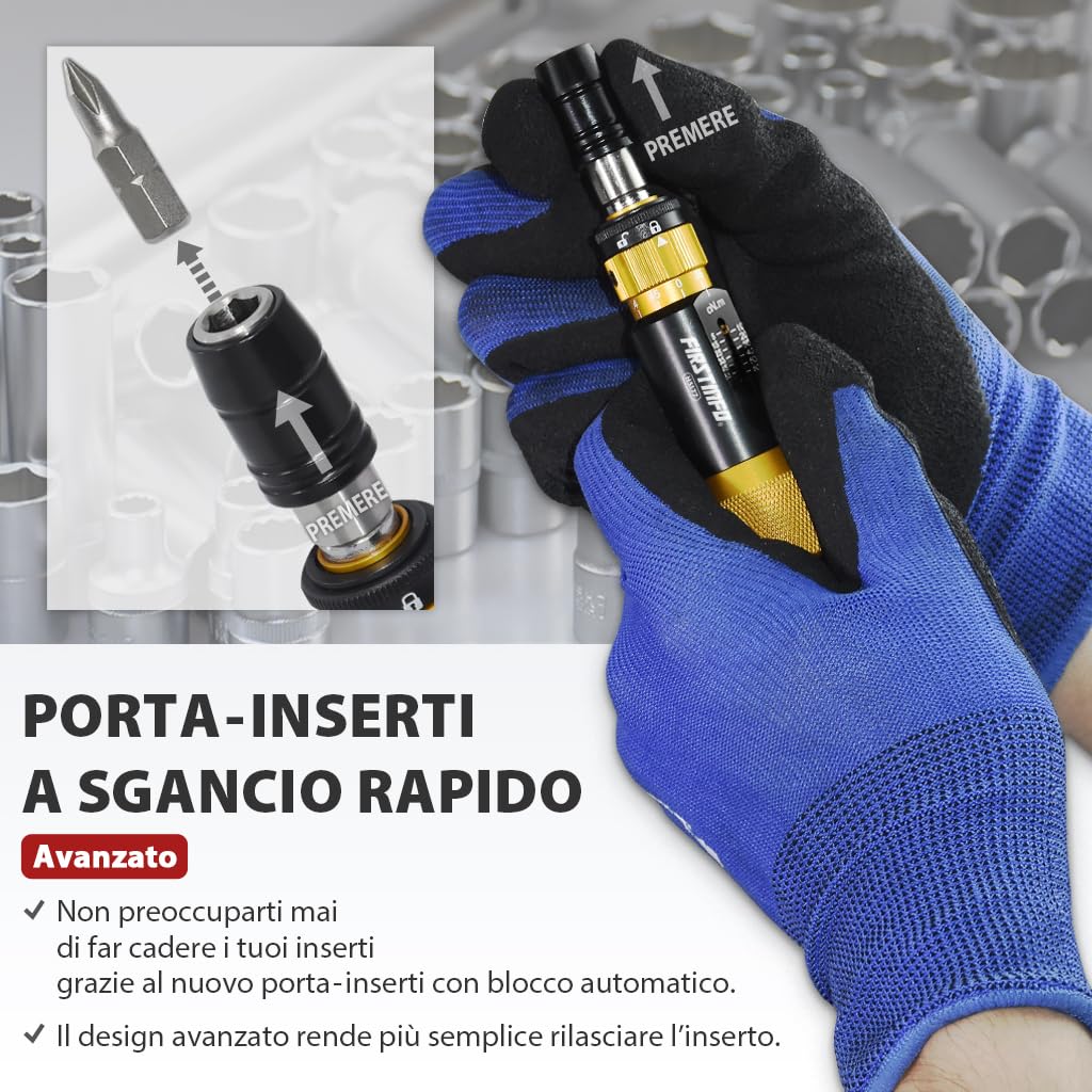 FIRSTINFO H5177 | Cacciavite Dinamometrico di Precisione Certificato | Attacco Rapido Hex 1/4" | Coppia Regolabile 5–60 cNm (0,05–0,6 Nm)