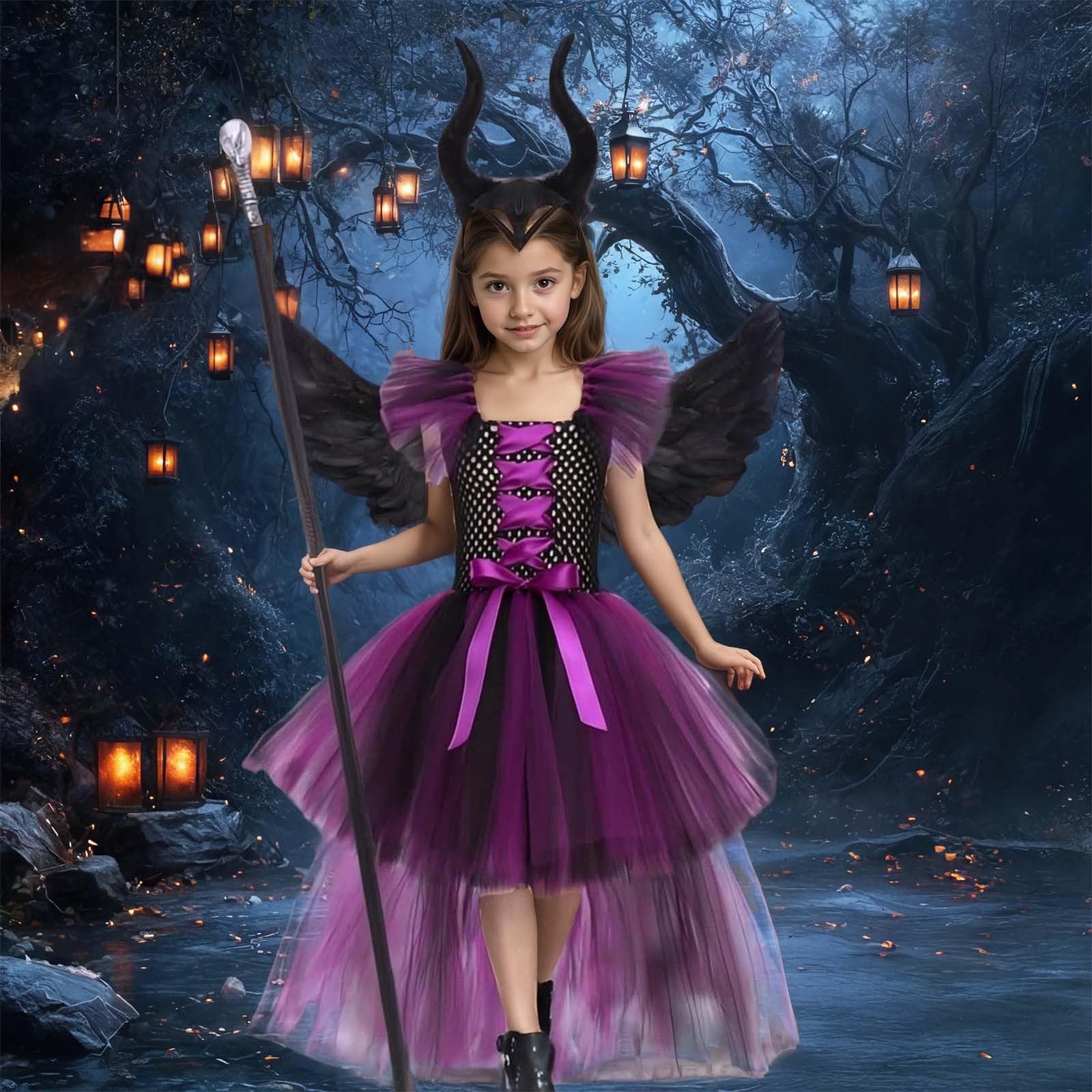 Genérico Disfraz Halloween NiñA 4 AñOs - Disfraz de cosplay gótico, elegante vestido con cordones y falda acampanada para fiesta de Halloween, atuendo de bruja