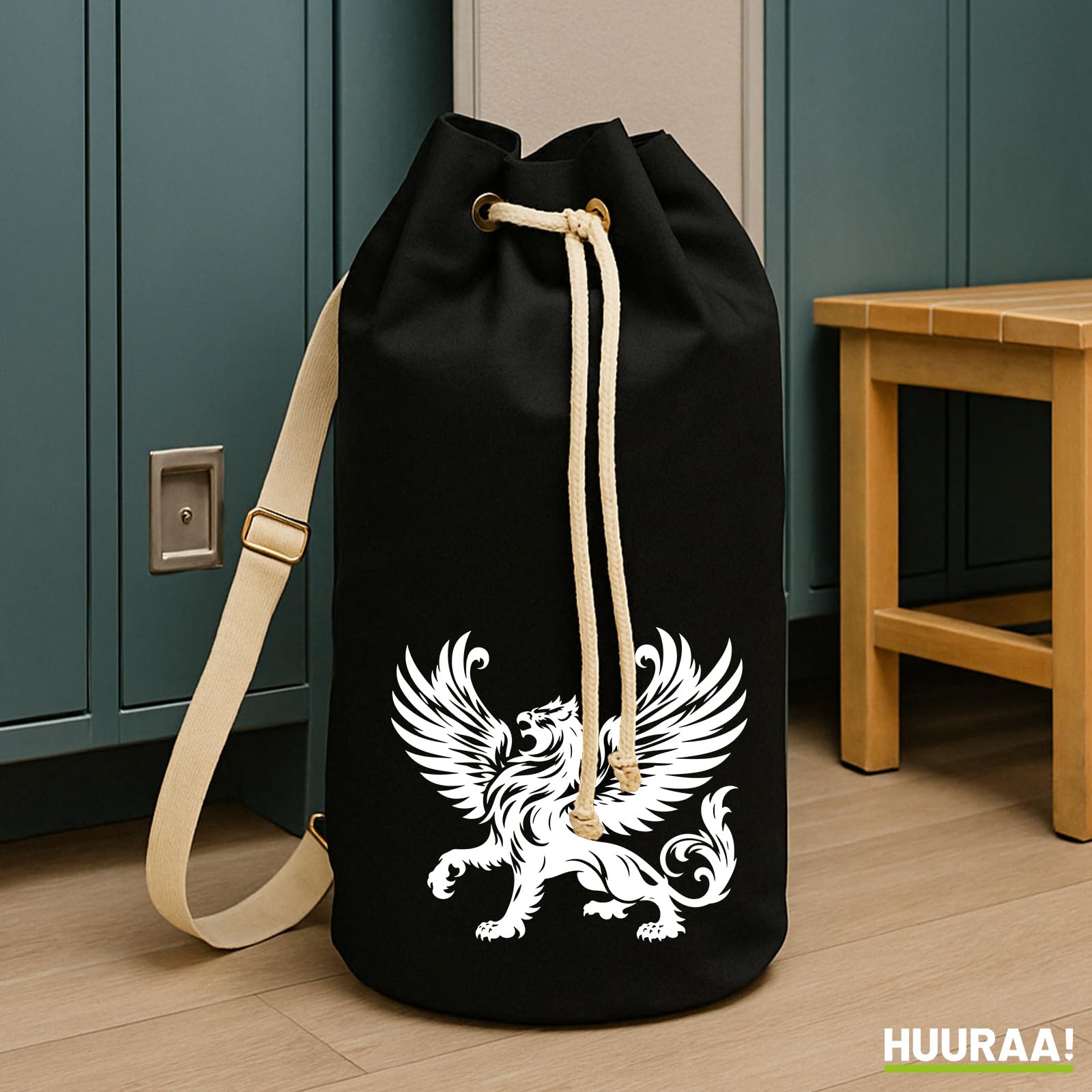 Huuraa Seesack Greif Fabelwesen 20 Liter Black Baumwolle Rucksack Geschenkidee