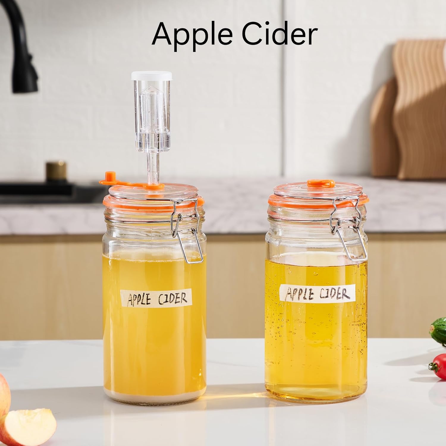 JILLMO 1 Liter Fermentation Jar, Glass Fermenting Kit with Weight for Making Sauerkraut, Hot Sauce, Mead, Cider and More, Pack of 2 - Image 7