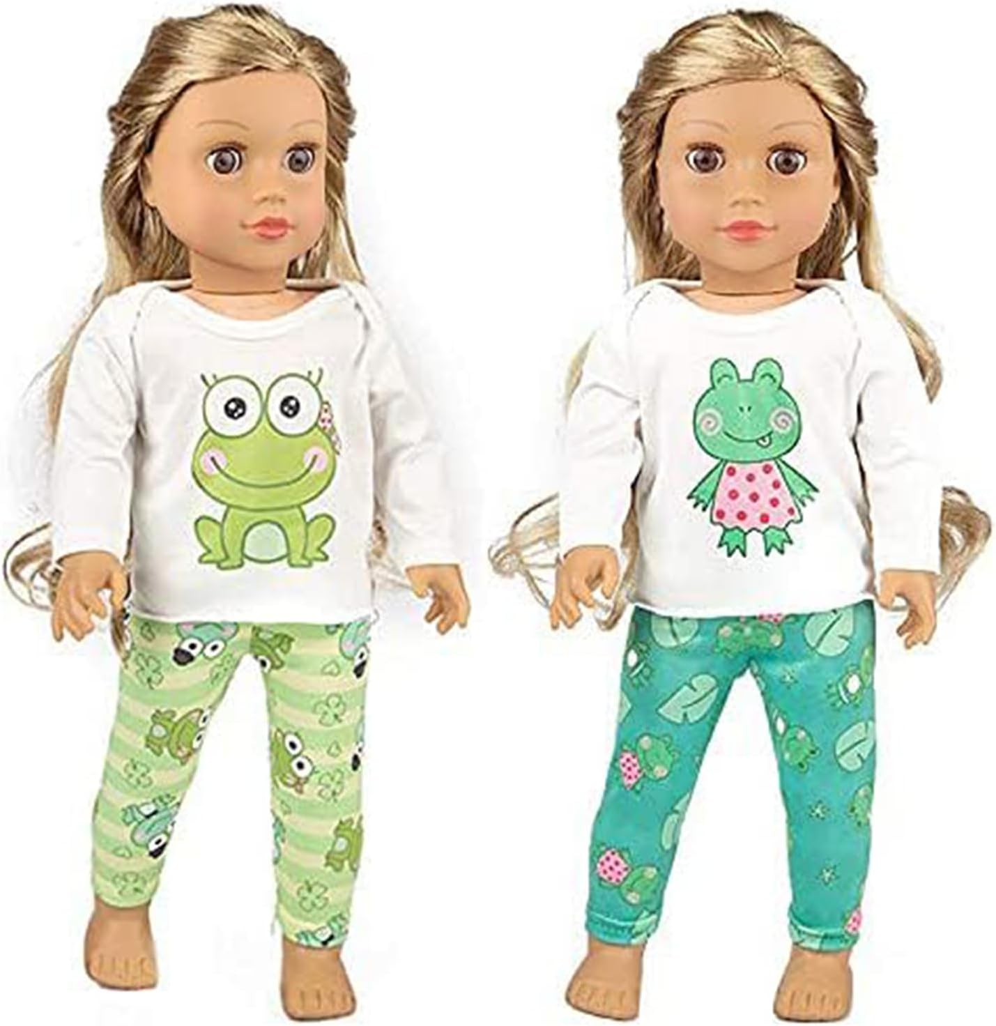 Ecore Fun 2 Sets 16-18 Inch Doll Clothes Pajamas Outfits for 18 Inch Girl Doll - 2 Pcs Tops + 2 Pcs Pants