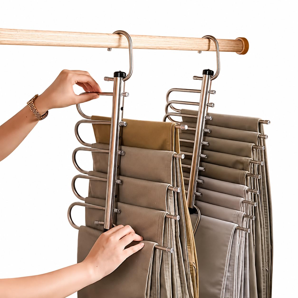 SR (Pack of 1) 5 in 1 Stainless Steel Foldable Hangers for Clothes Hanging Multi Layer Multi-Purpose Pant Hangers for Wardrobe Magic Foldable Hanger Clothes Hanger-image-12
