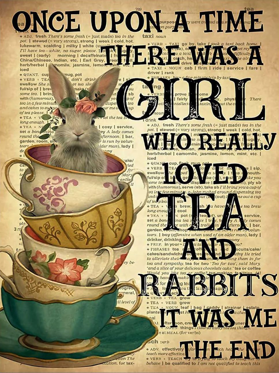 Kisoyo Girls Rabbit And Tea Rabbit Vintage Metal Tin Sign Once Upon A Time There Was A Who Really Loved Tea And Rabbit It Was Me The End Home Wall Decor Metal Sign Easter Gift 8X12 Inch