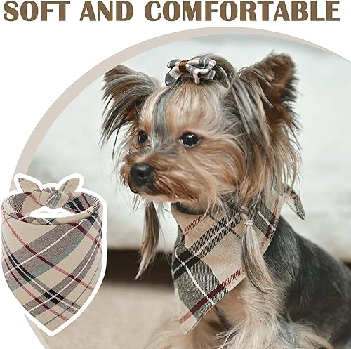 Miniatura 4 de PUPTECK Bow Tie Dog Collar with Bell - Classic Plaid Bandana Triangle Bibs Scarf Accessories with 2 Pack Pet Hair Bows