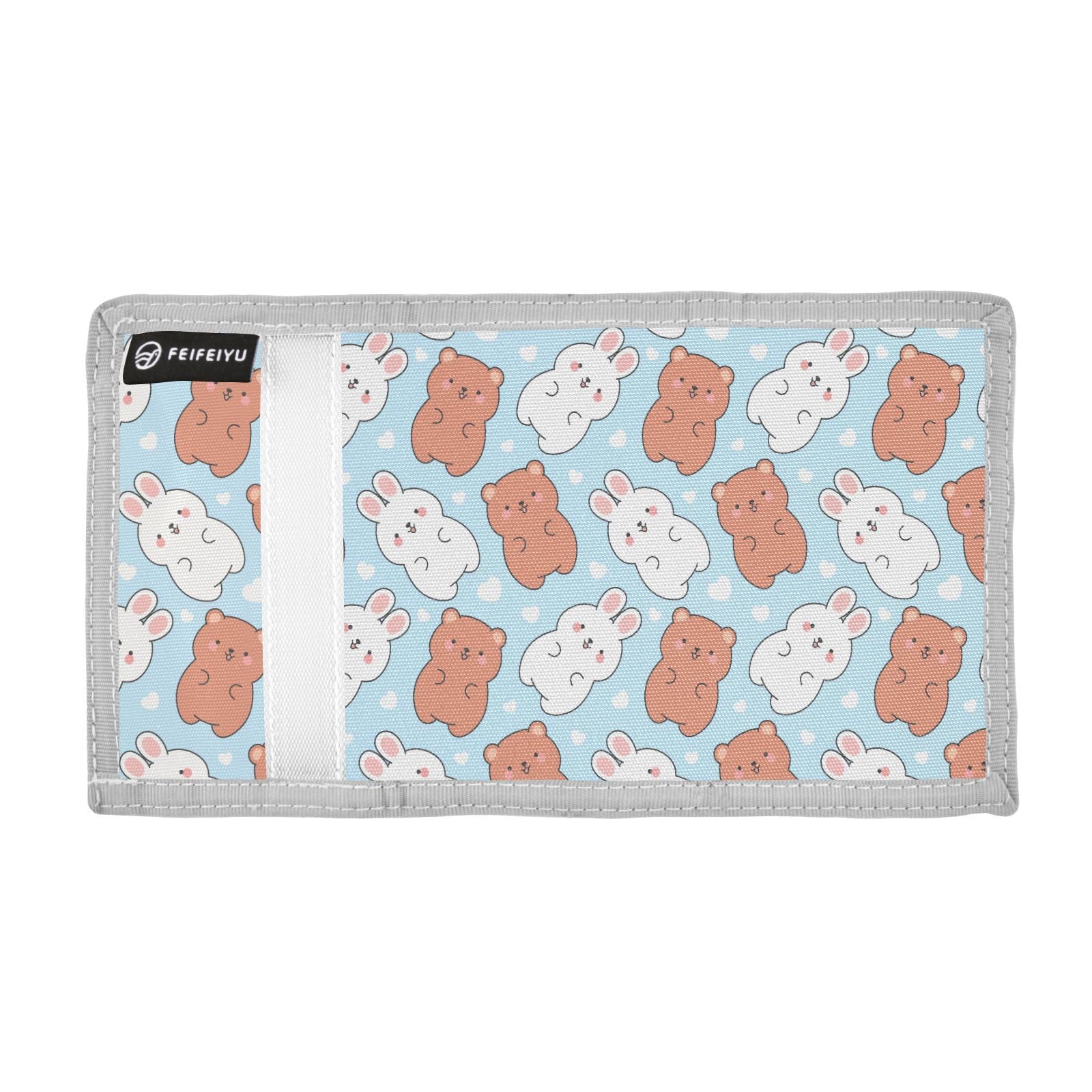 JHKKU Cute Rabbit Teddy Bears Kids Wallet for Boys Girls, Teen Canvas Trifold Purse with Zipper Coin Pocket