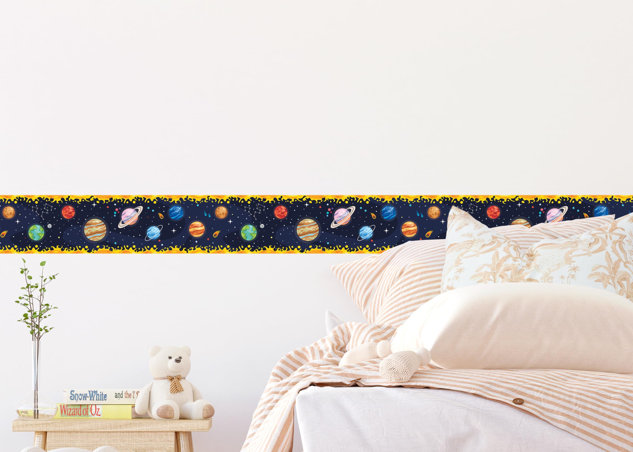 AG Design Selbstklebende Bordüre Kosmische Parade, AWBD 8258 | Wasserfest Kinderzimmer Wand Aufkleber Dekoration | Wandbordüre für Mädchen und Junge | Folie, Mehrfarbig | Breite 500 cm x Höhe 13.8 cm