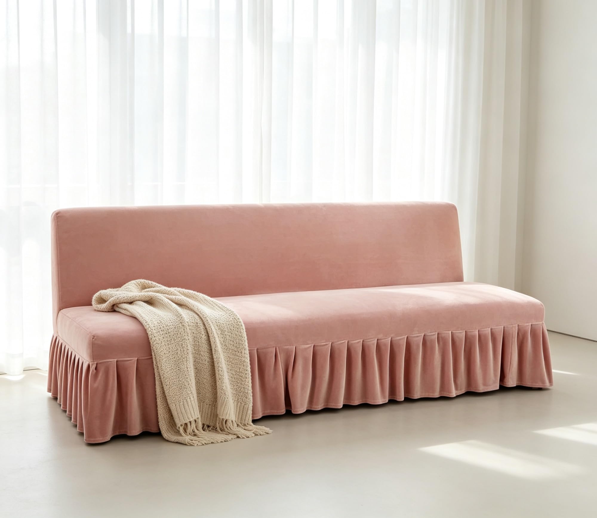 Funda Elástica De Terciopelo para Sofá Cama Sin Brazos con Falda