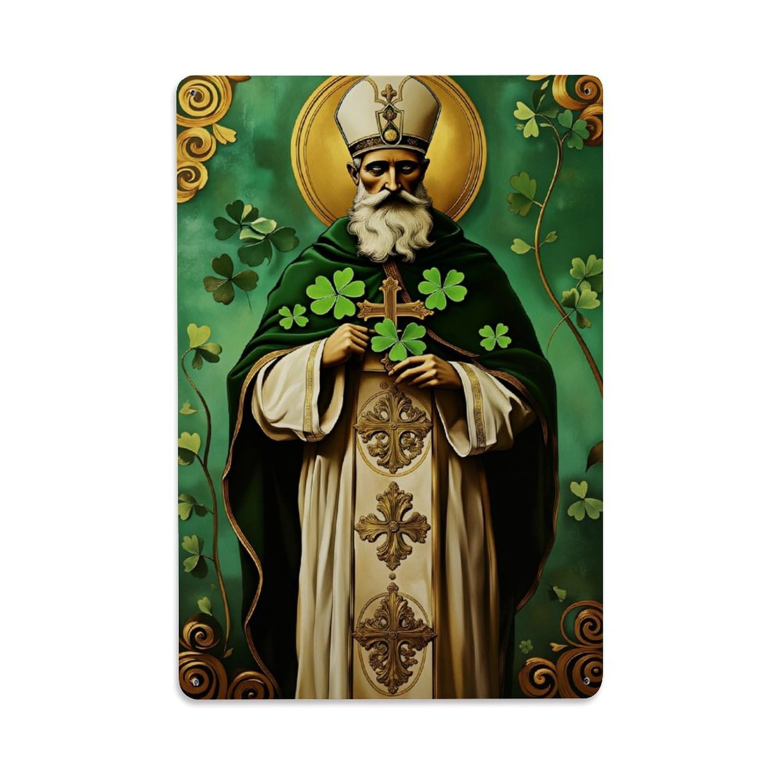 Enderetf Vintage Saint Patrick Cross Clover Green Gold Tin Sign Metal Poster, Home Bar Garage Man Cave Cafe Indoor & Outdoor Wall Decoration 8X12inches