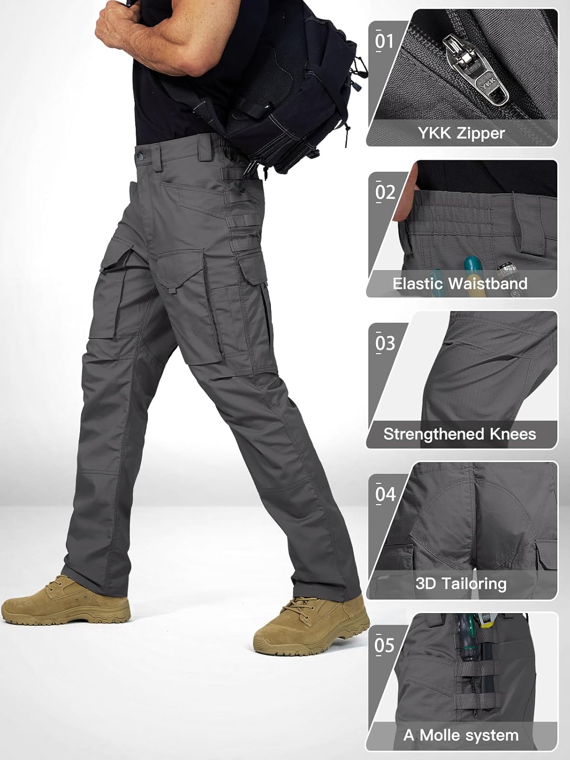FREE SOLDIER Men's Cargo Pants,Tactical Pants for Men Stretch,Durable Ripstop EDC Work Pants for Hiking - Image 5
