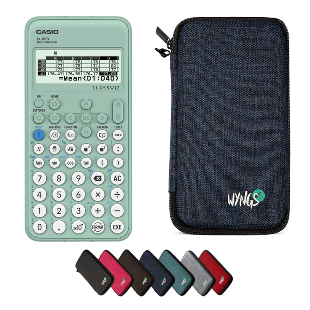 Casio FX-92B Secondaire con Funda Protectora WYNGS Azul - Calculadora Científica - Paquete Básico