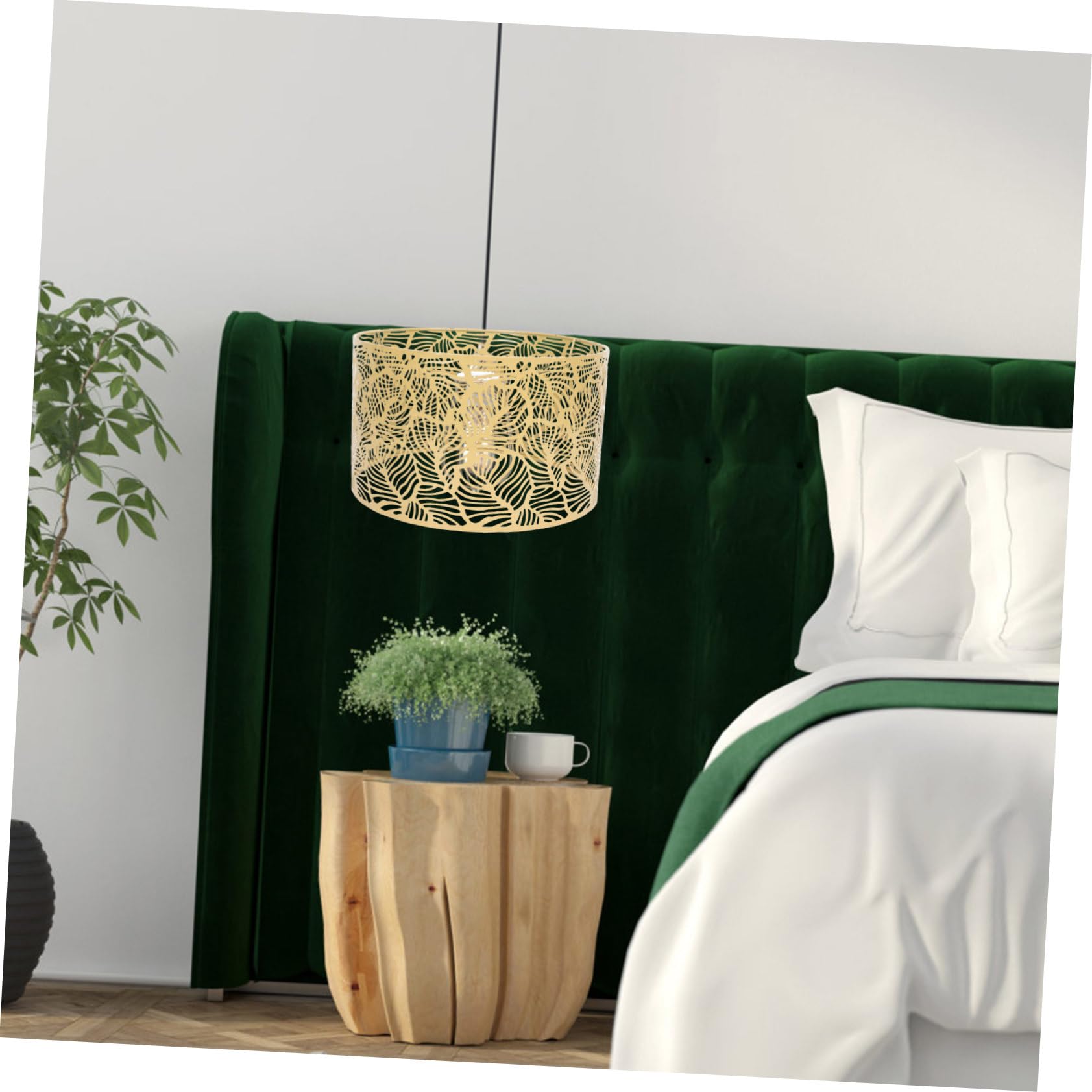 Abat-jour en Fer Creux Motif Feuille E27 E14 pour Pendaison