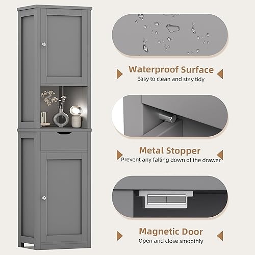 Miniatura 6 de Shintenchi Armario de almacenamiento alto para baño, gabinete de piso delgado de esquina con puertas y cajón, organizador de baño estrecho