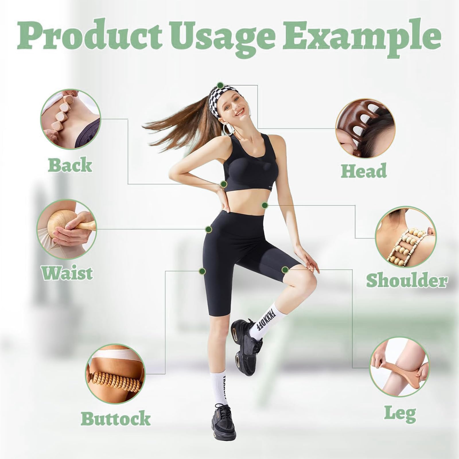 Maderotherapie Set 6 teilig, Holz Massagegeräte gegen Cellulite, Wood Therapy Massage Tools mit Faszienstab Holz für Lymphdrainage, Anti-Cellulite Massage und Körperformung
