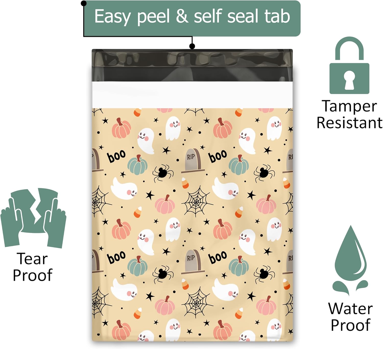 10x13 (100) Playful Halloween Fall Designer Poly Mailers Waterproof Self Sealing Tear Resistant Polymailers Shipping Envelopes Premium Printed Bags For Small Businesses