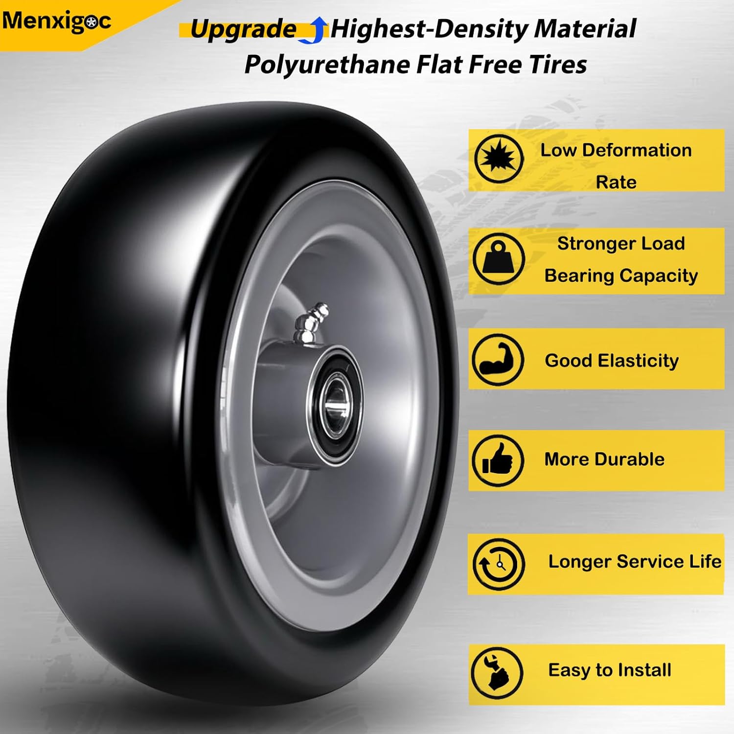 11x4.00-5" Lawn Mower Tires Flat Free, 11x4-5 Tire and Wheel, Zero Turn Front Tires with 3/4" or 5/8" Bearings 3.4"-5.6" Centered Hub, Solid Smooth Tires - 2 Pack
