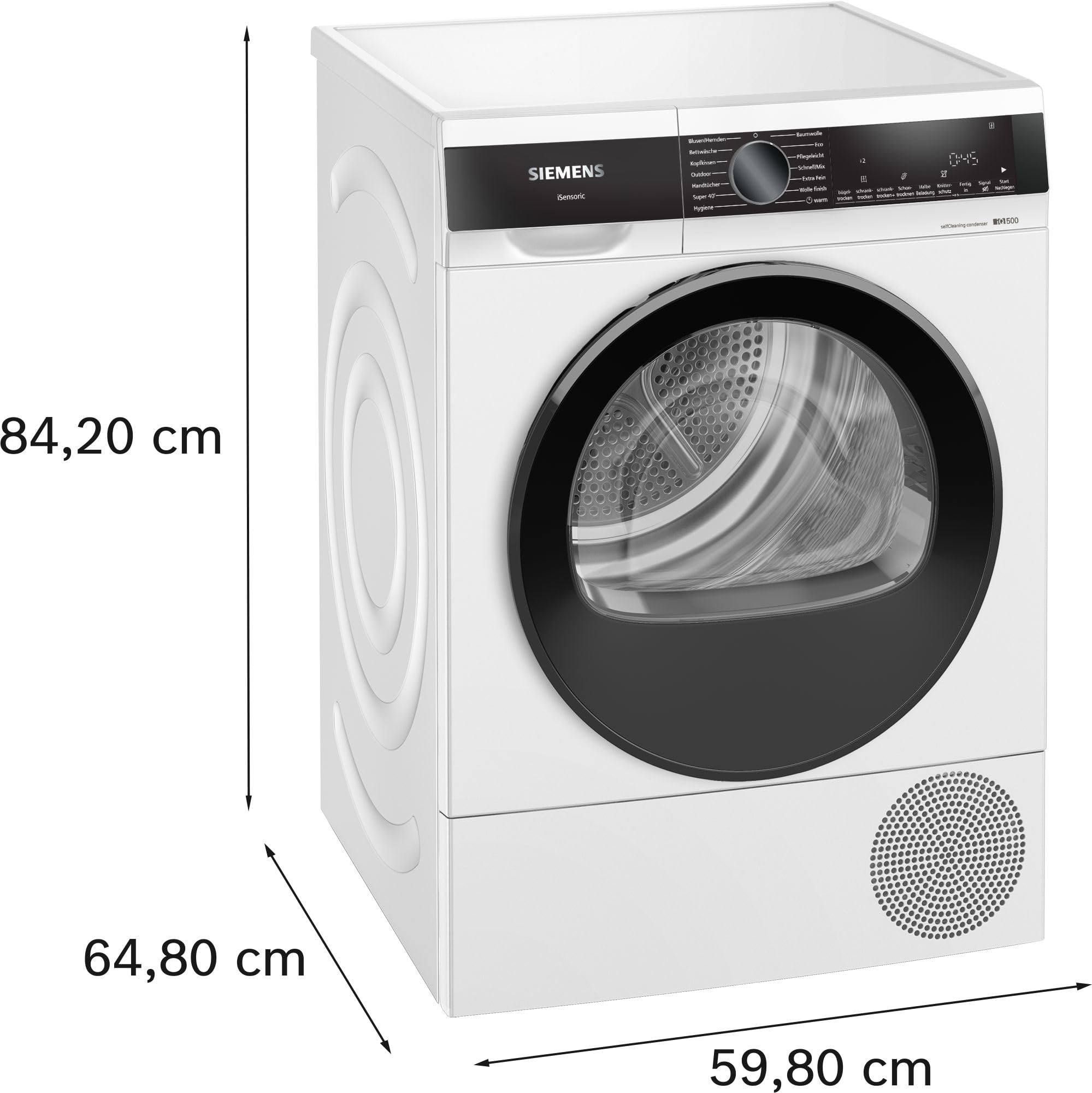 Siemens WQ45G2D00 iQ500 Wärmepumpen-Trockner 9 kg, speedPack - Zeit sparen, Selbstreinigender Kondensator, autoDry - schonendes und präzises Trocknen, Halbe Beladung