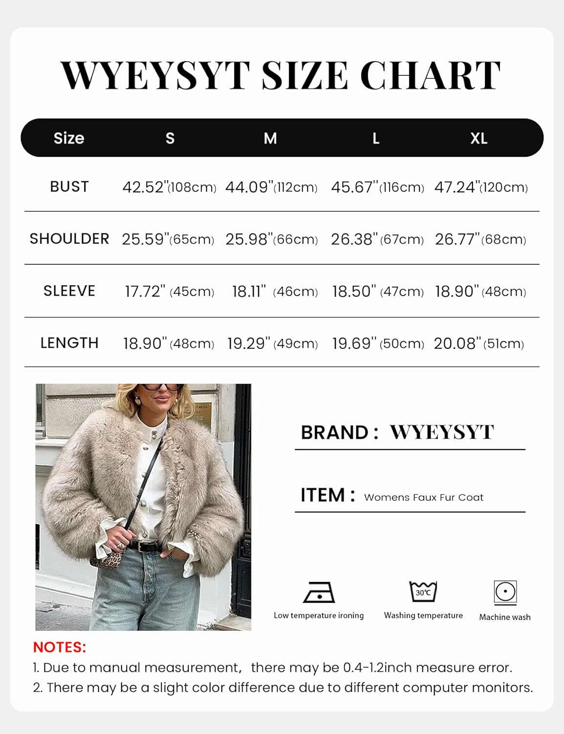 Wyeysyt Womens Faux Fur Coat Cropped Fur Jacket Fluffy Long Sleeve Open Front Fuzzy Winter Warm Outerwear - Image 8