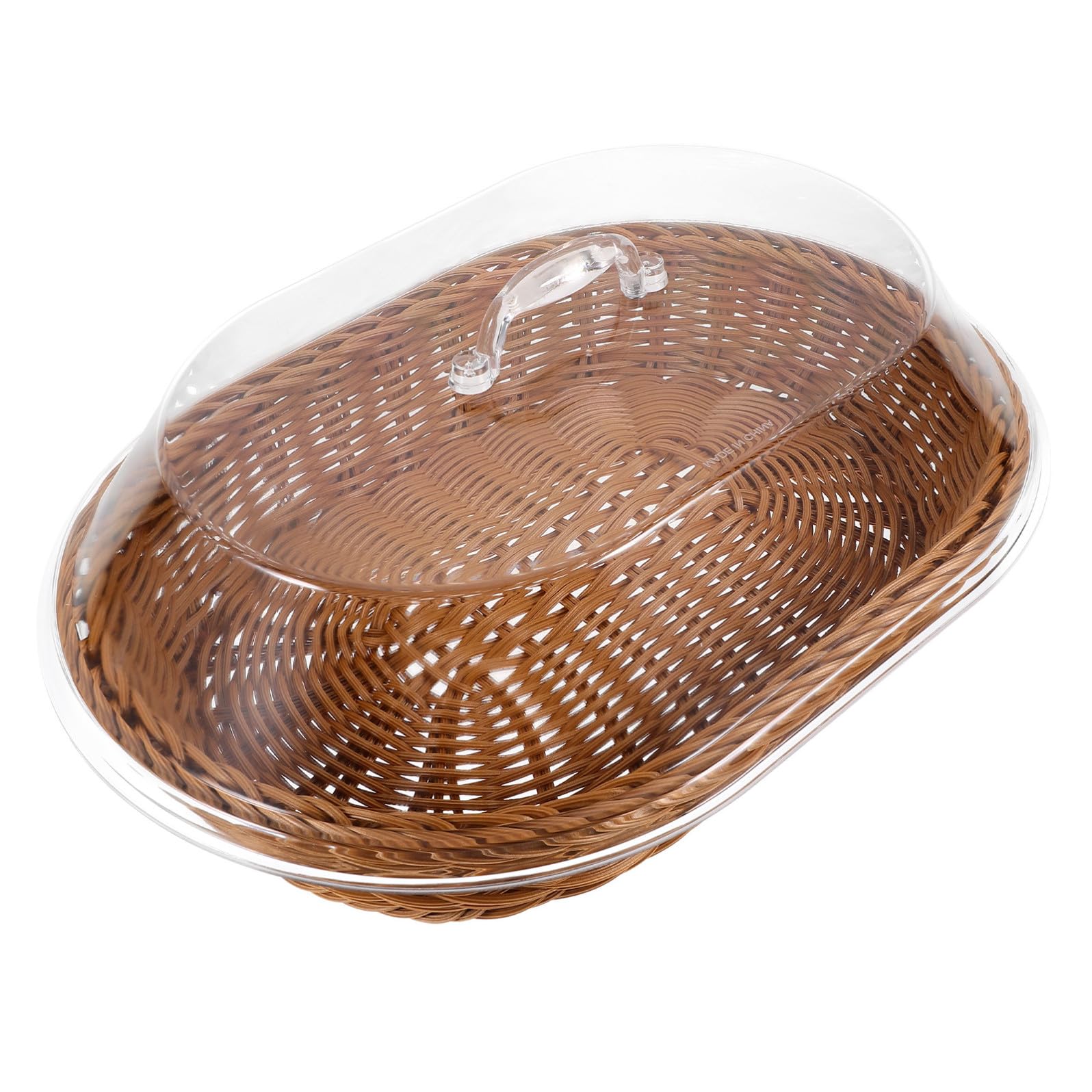Kichvoe Cestino per Pane Intrecciato Rotondo con Coperchio Rimovibile in Acrilico e Pp, Contenitore per Alimenti Facile da Lavare per Uso Quotidiano e Snack Riutilizzabile