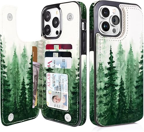 uCOLOR Funda tipo cartera compatible con iPhone 14 Pro Max de 6.7 pulgadas con tarjetero y tapa de piel sintética con función atril y ranuras para