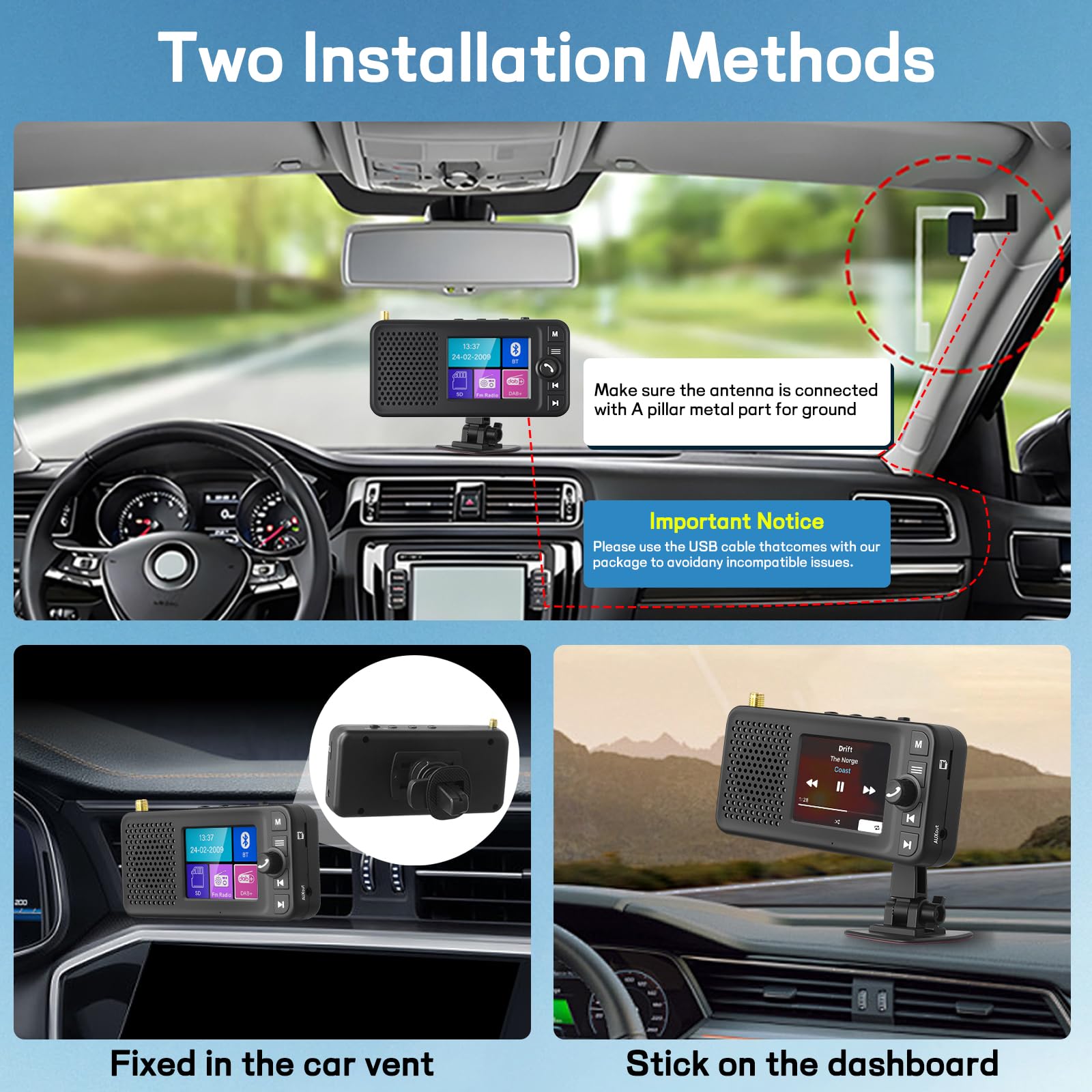 Adaptateur DAB+ Pour Autoradio - Émetteur FM Avec Écran 2,4", Bluetooth, Lecture MP3 - Plug And Play Pour Voiture