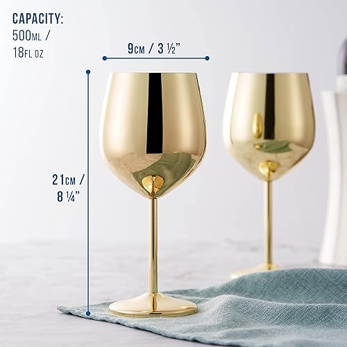Miniatura 6 de Oak & Steel - 2 copas de vino doradas de acero inoxidable (18 onzas), copas de vino de metal irrompibles, copas de vino con caja de regalo para