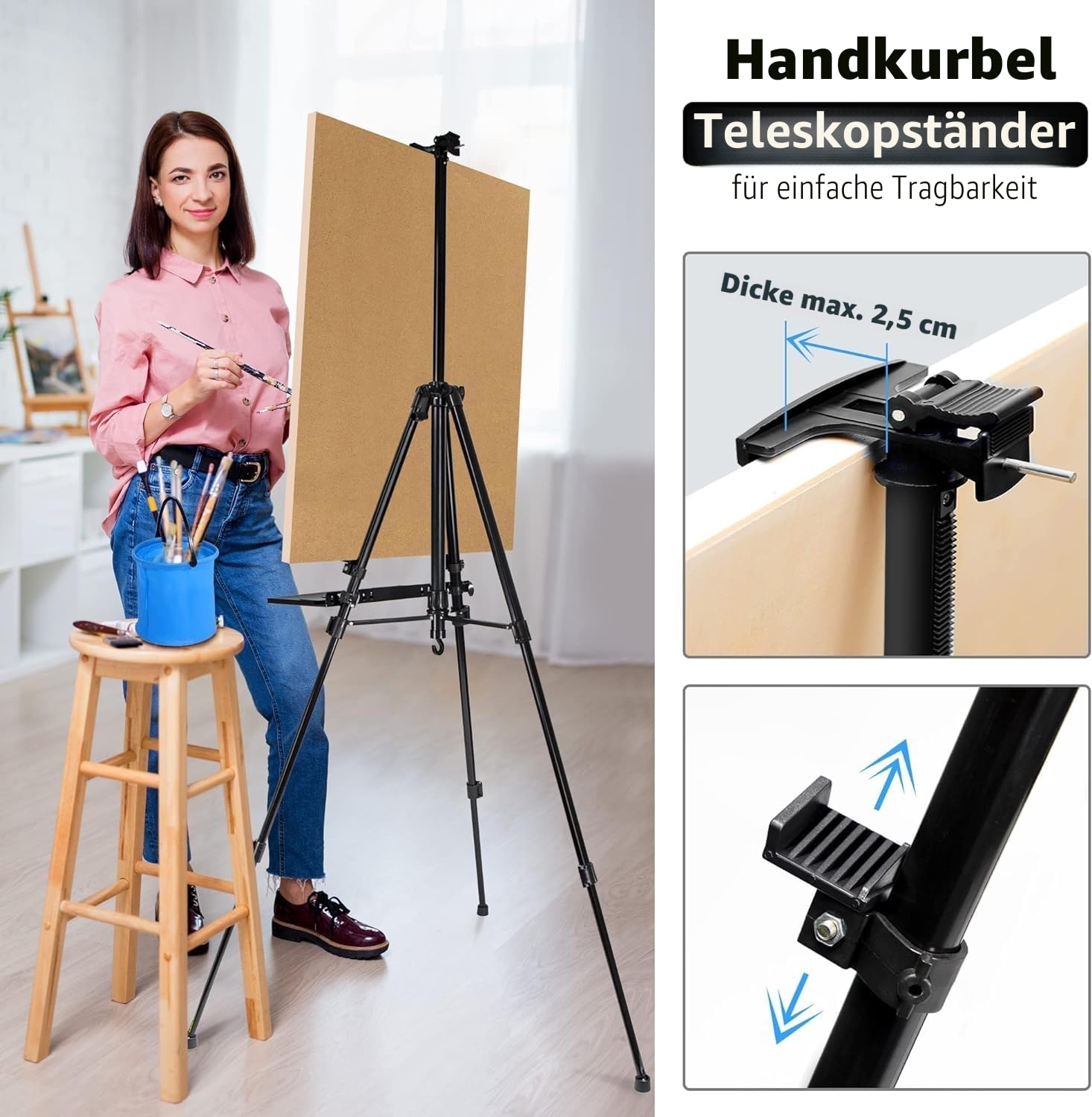 Staffelei groß L 50-152cm, Atelierstaffelei, Künstler Staffelei, Verstellbare Staffeleien, Feldstaffelei aus Aluminium mit Tasche/Fässer, Stativ Staffeleien für Kuntsmalerei und Werbung