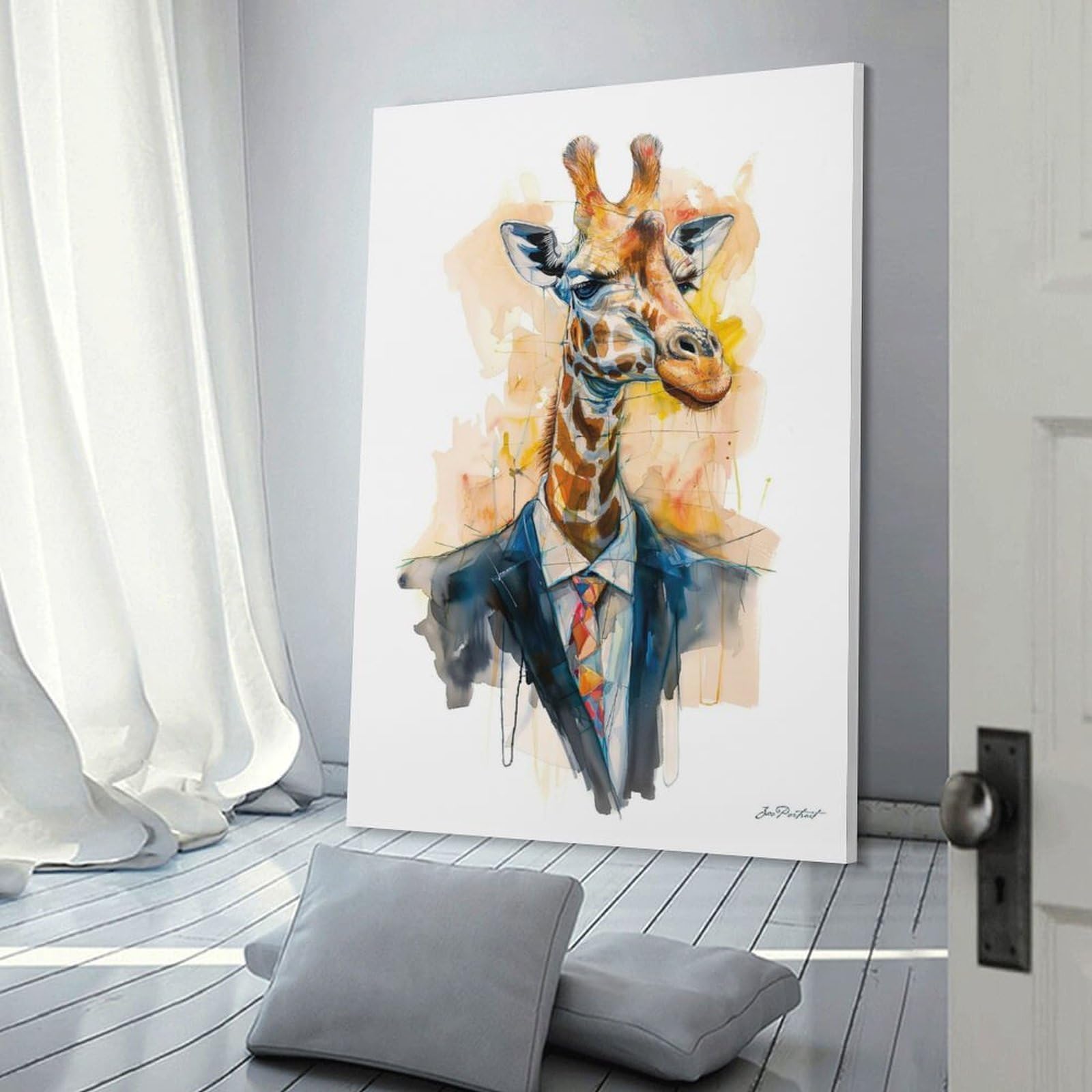 Junmoney Wall Decor Canvas Print Giraffe Painting Portrait, 20x30inch(50x75cm), for Study, Office Or Apartment Decor, Canvas Artwork with Gifting Potential