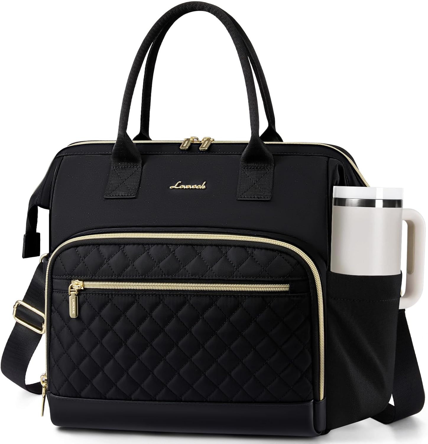 LOVEVOOK Lunch Bag Women, Insulated Adult Lunch Box for Women Work, Wide Opening Leakproof Cooler Tote Bag for Office Campus Picnic Beach with Shoulder Strap, Loncheras Para Mujer with Cup Holder